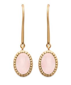 Boucles d’Oreilles Quartz rose “Alexandra” – Plaqué Or 750