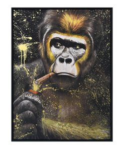 Toile Gorille Cigare Noir Or Encadrée 62.5×82.5cm